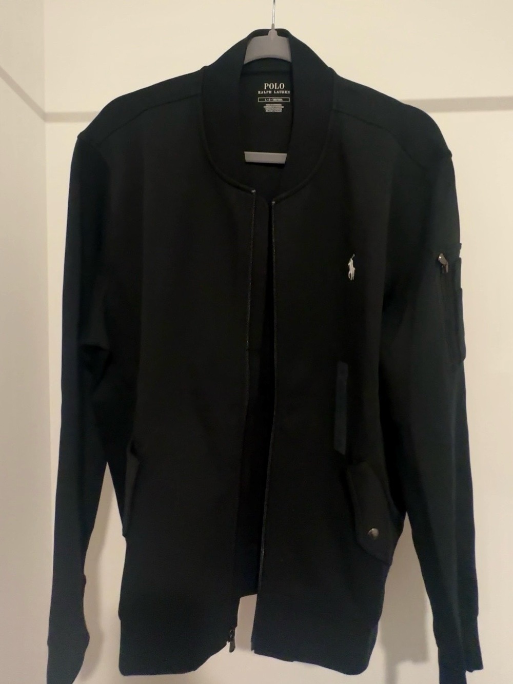 Polo by Ralph Lauren Black Bomber Jacket with White Embroidered Pony